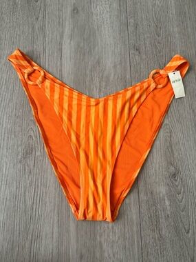 Aerie Women’s Orange Vertical Striped High Cut Bikini Bottoms Size XL NWT